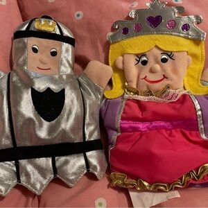 2 Cloth Hand Puppets Princess & Knight 10" Discovery Toys